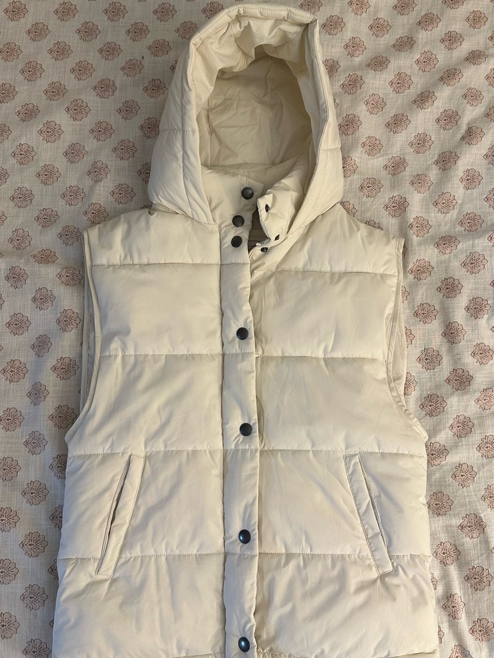 American Eagle Outfitters Ivory Hooded Puffer Vest